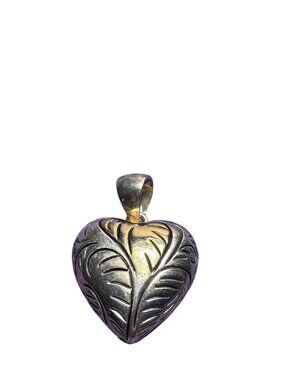 Vintage MJ Signed Heart Pendant Silvertone Goldtone 1.75 inches Needs Cleaned